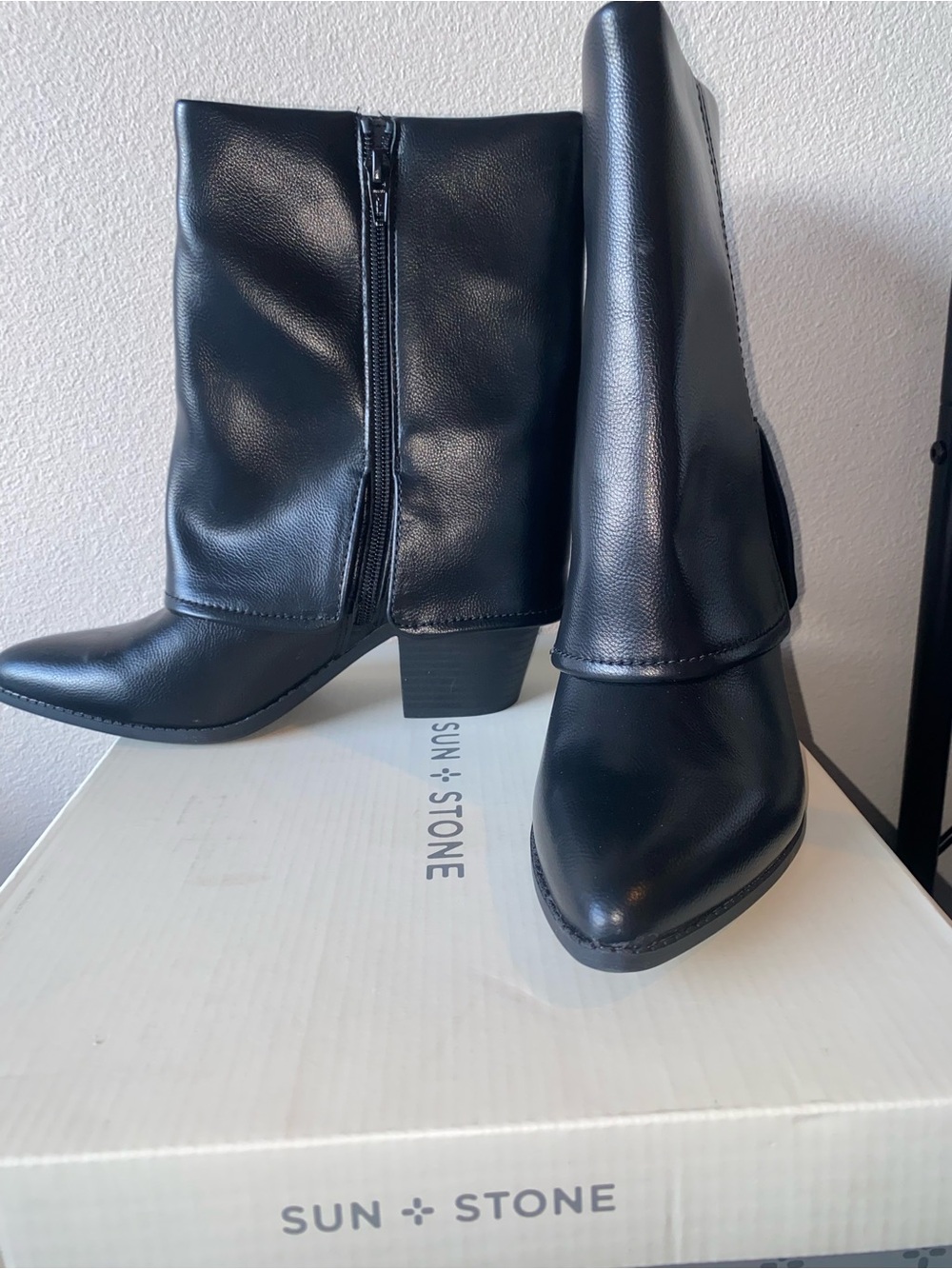 Sun + Stone Black Mid-Calf Leather Boots